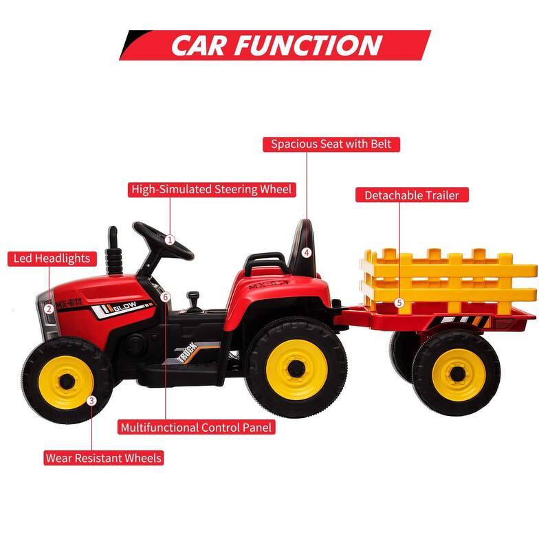 Kids Battery Powered Electric Tractor with Parent Remote Control & Trailer
