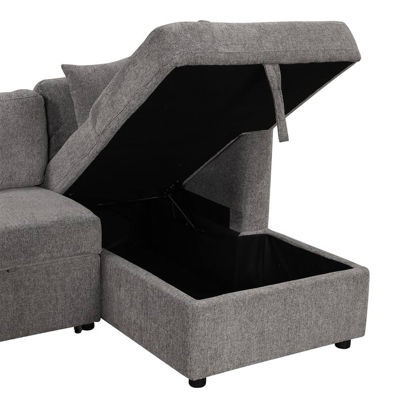 108.6" U-shaped Sectional Sofa with 3 Back Pillows & a Storage Chaise