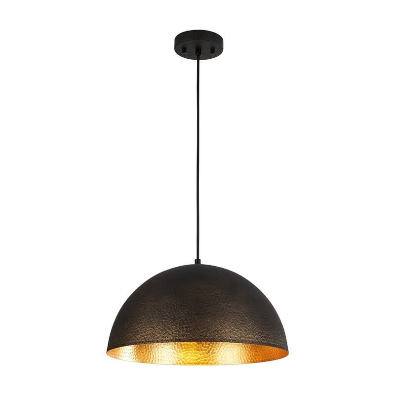 Industrial 1-Light Black Large Metal Dome Pendant Light Sprayed Gold - 15.7 inches
