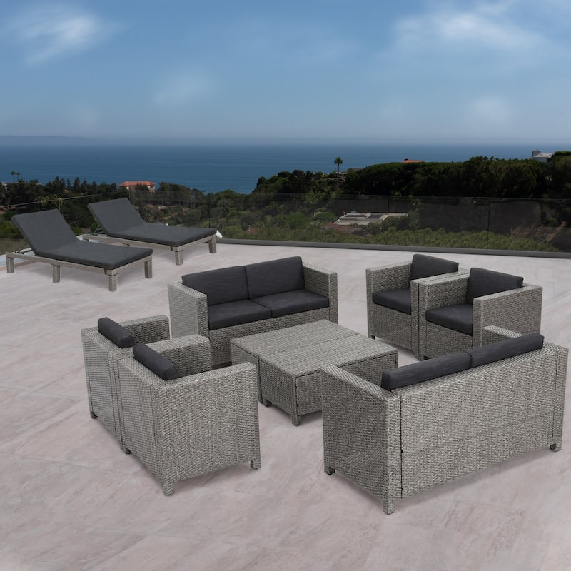Puerta Outdoor 10-piece Wicker Patio Set with Cushions by Christopher Knight Home - Dark Gray + Mixed Black