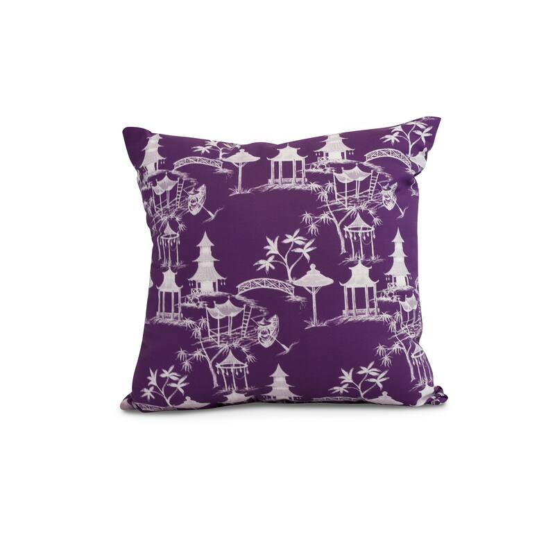 16 x 16 Inch Chinapezka Floral Print Outdoor Pillow - Purple