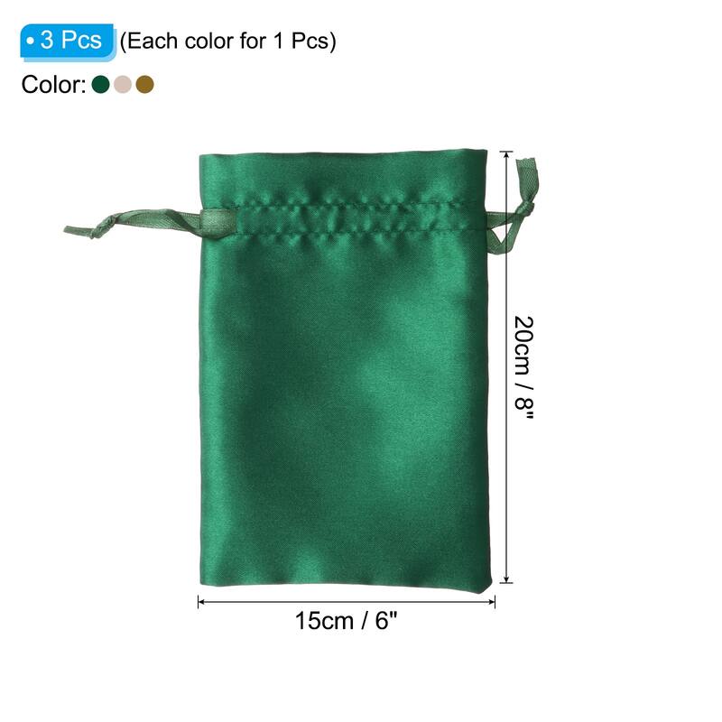 Satin Bags with Drawstring, 3 Pcs 6x8 Inch Wedding Favor Bags, 3 Color - 6x9 Inch