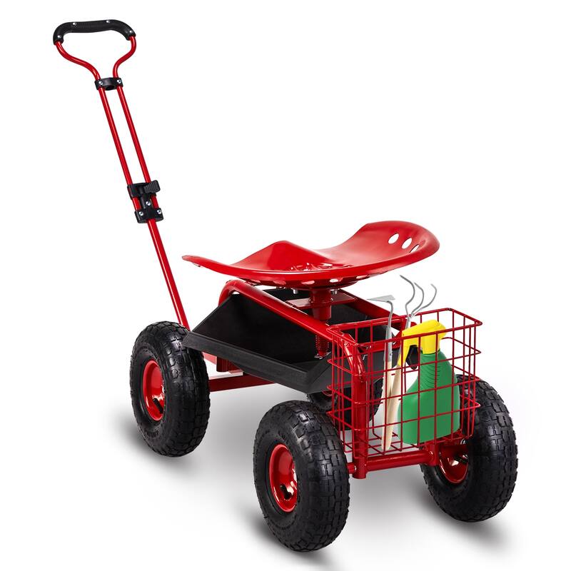 Rolling Garden Work Seat with Wheels, Garden Scooter with 360 Degree Swivel Seat - 35 x 17.7 x 22.4