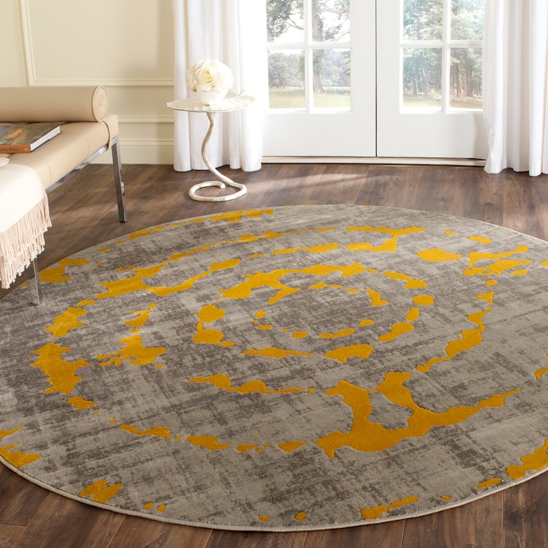 SAFAVIEH Porcello Gioconda Modern Rug - 6'7" Round - Light Grey/Yellow