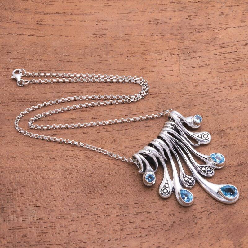 NOVICA Angels Tears, Blue topaz pendant necklace