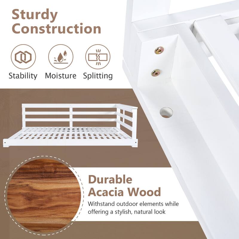 Acacia Wood Porch Swing Bed
