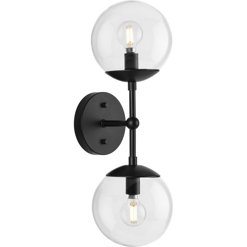 Atwell Collection Two-Light Matte Black Mid-Century Modern Wall Sconce - 5.87 in x 6.75 in x 18 in - 5.87 in x 6.75 in x 18 in