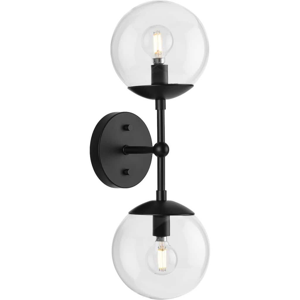 Atwell Collection Two-Light Matte Black Mid-Century Modern Wall Sconce - 5.87 in x 6.75 in x 18 in