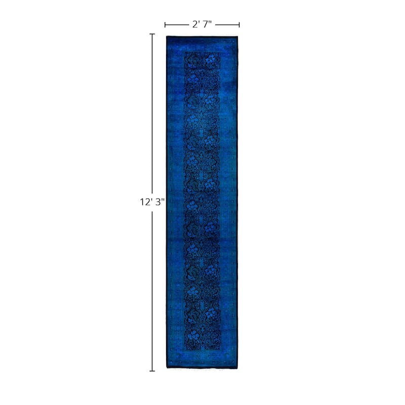 Fine Vibrance One-of-a-Kind Hand-Knotted Runner Rug - Blue, 2' 7" x 12' 3" - 2' 7" x 12' 3"