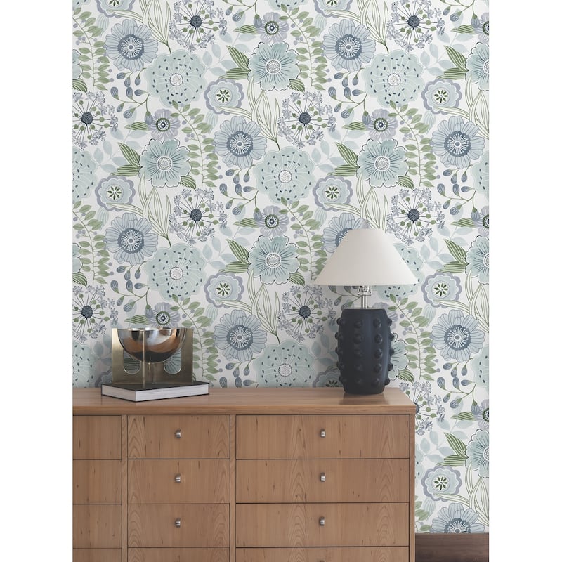 York Wallcoverings Artistic Bouquet Alpine and Leaf Wallpaper