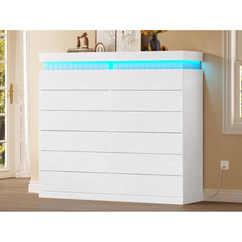 Bedroom Dresser Drawers with LED Light Power Outlet Chest of Drawer
