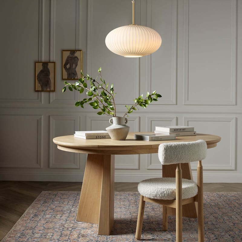 Rennnsan 1-Light Brass Ribbed Opal Glass Pendant for Dining Room - 1 Light