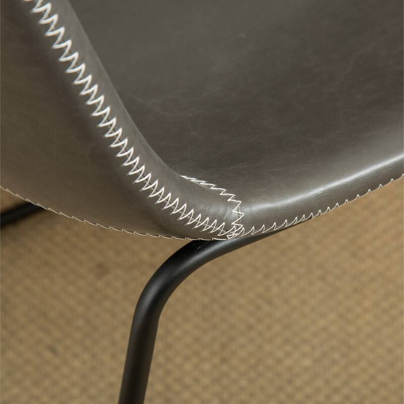 Gray Stylish Dining Table and Chair Set, Round Dining Table with Trestle, Leather Barrel Chairs with Sled Base