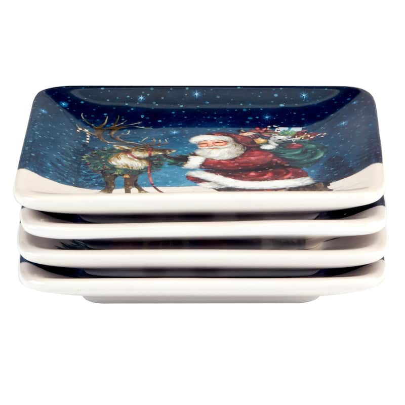 Certified International Santa's Secret 6" Canape/Luncheon Plates, Set of 4 - 6" x 6" x .75"