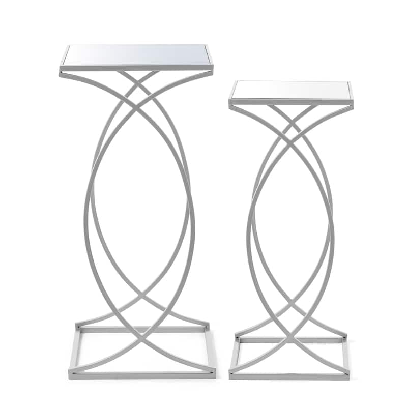 Glitzhome Set of 2 Modern Glam Glass Top Nesting Side Table