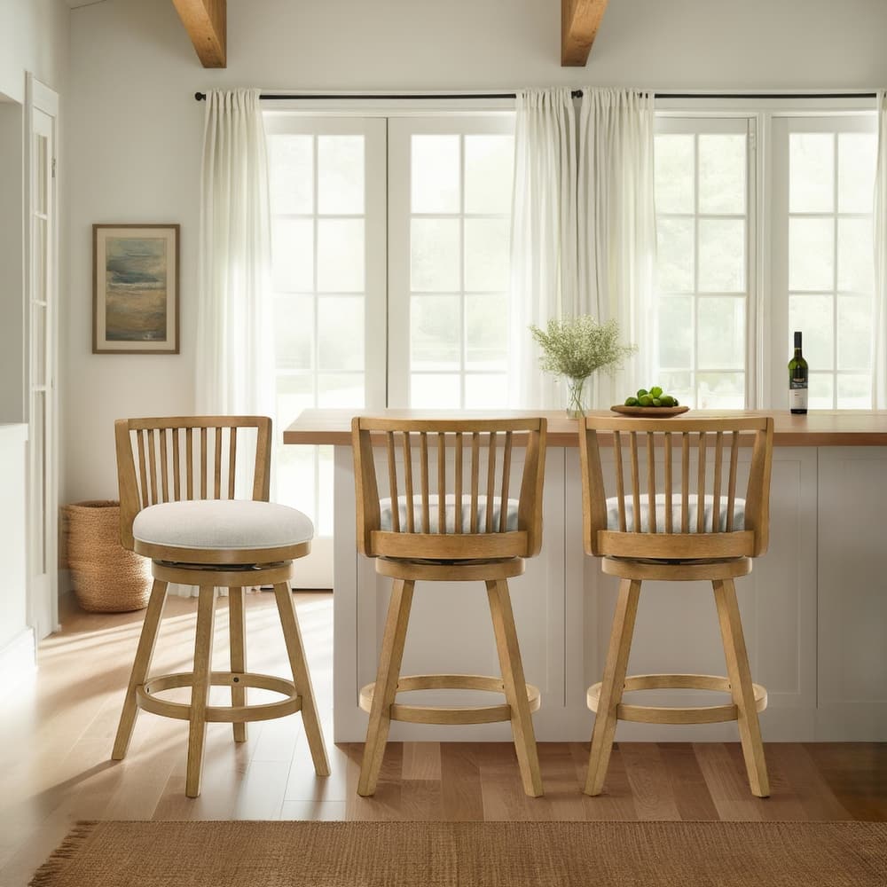 Harper Modern Swivel Bar Stool, Upholstered Counter Height Chair with Solid Wood Frame for Kitchen Island