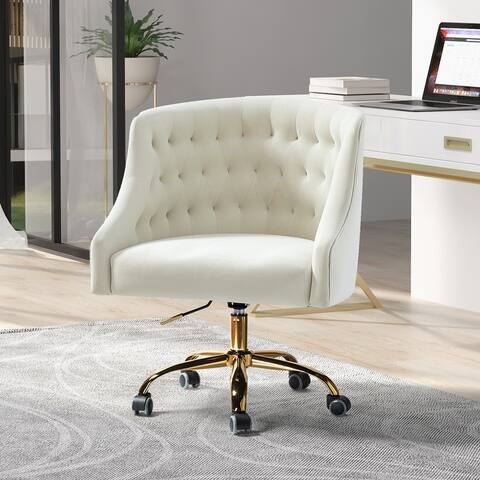 HULALA HOME Modern Velvet Tufted Office Chair with Gold Metal Base