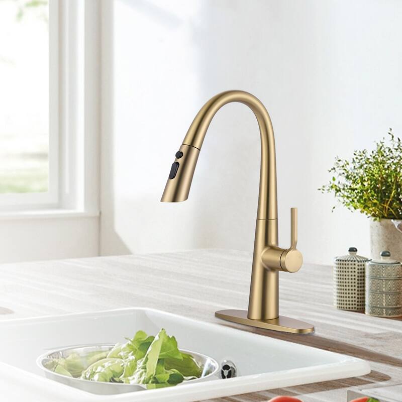 WOWOW 17.7 in. Single Handle Pull Down Sprayer Kitchen Faucet