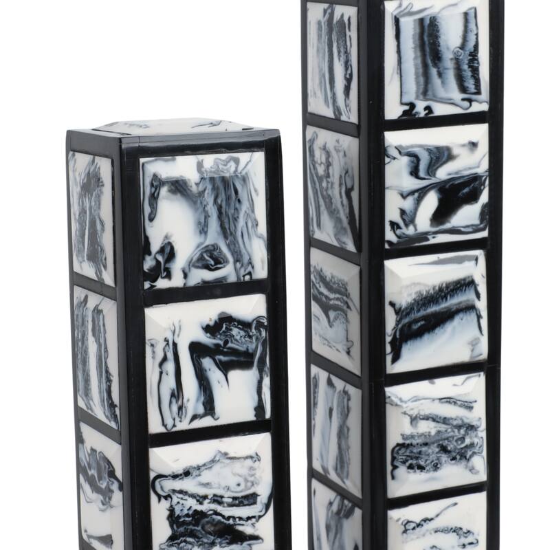 Resin Geometric Column Sculptures with Rectangle Base (Set of 2) - 6" x 6" x 21"