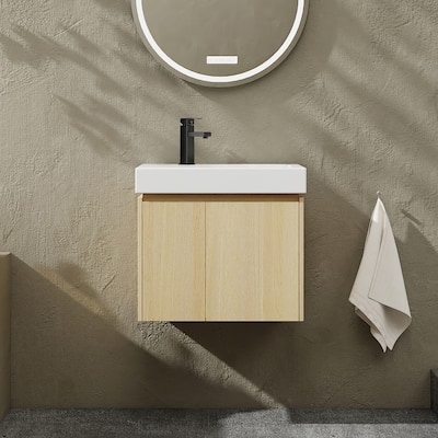 24 in. W x 14 in. D x 21 in. H Single Sink Wall Mounted Bath Vanity with White Ceramic Top - 24" x 14"