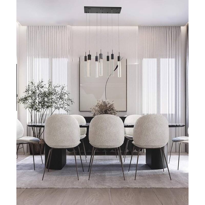 7-Light Matte Black Island Lighting With A Clear Bubble Crystal