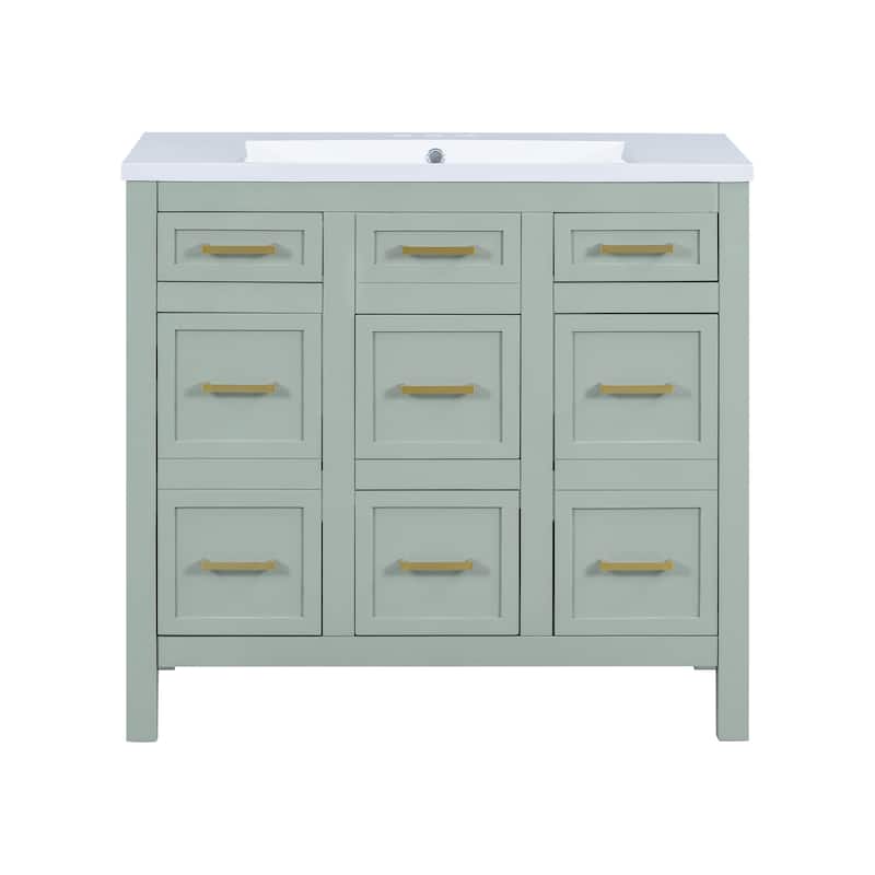 36 inch Freestanding Bathroom Vanity Set in White with Integrated Resin Sink