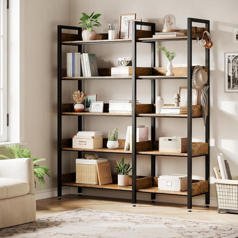 5-Tier Corner Convertible Bookshelf, Industrial Bookcase for Living Room, Bedroom