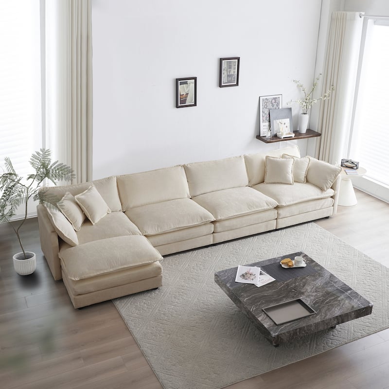 Modern L Shaped Sectional Sofa Set with Chenille Upholstery and Thick Cushions for Living Room and Guest Room