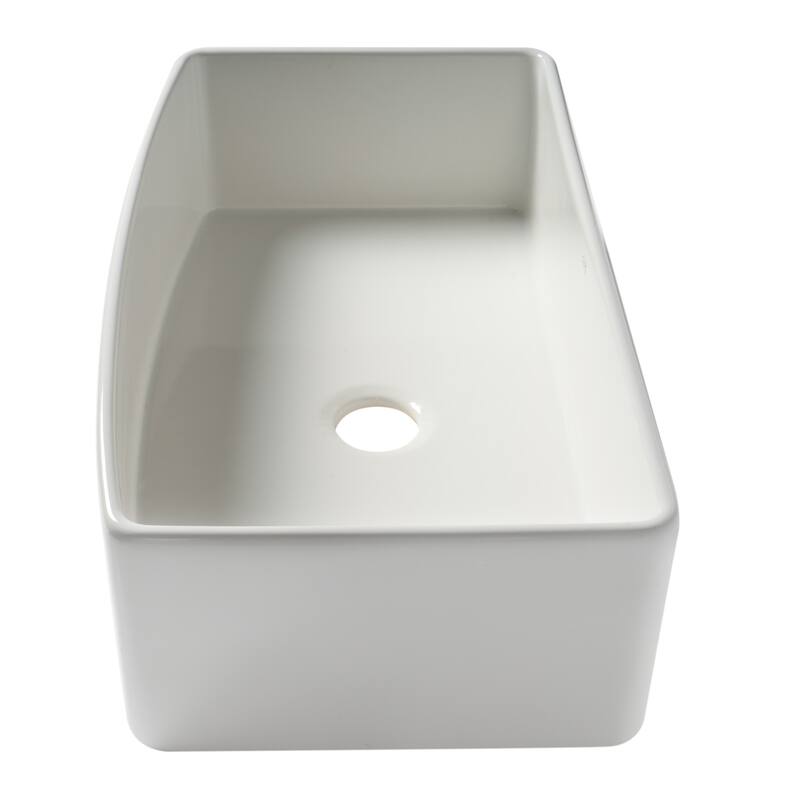 ALFI Brand White Smooth Curved Apron 36" x 20" Single Bowl Fireclay Farm Sink with Grid