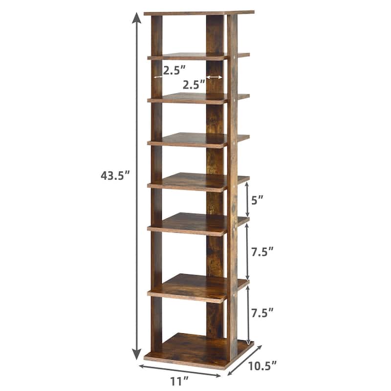 Gymax 7-Tier Vertical Shoe Rack Free Standing Storage Shelf Organizer - 11'' x 10.5'' x 43.5''