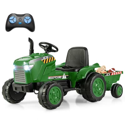 Gymax 2-in-1 Electric Toy Car 12V Kids Ride On Tractor w/ Trailer