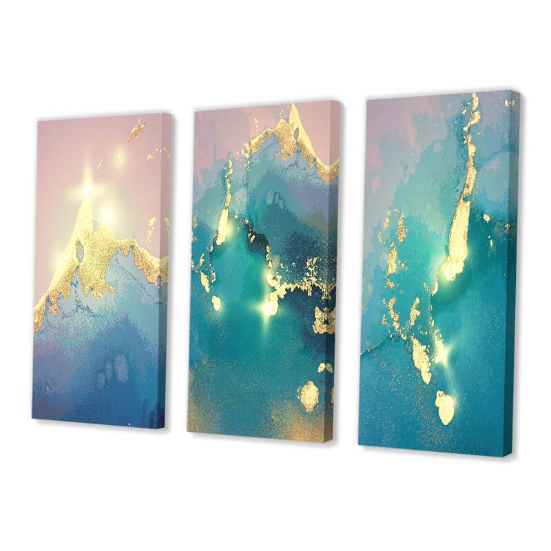 Designart 'Ocean Marble Liquid Art I' Glam Art Set of 3 Pieces