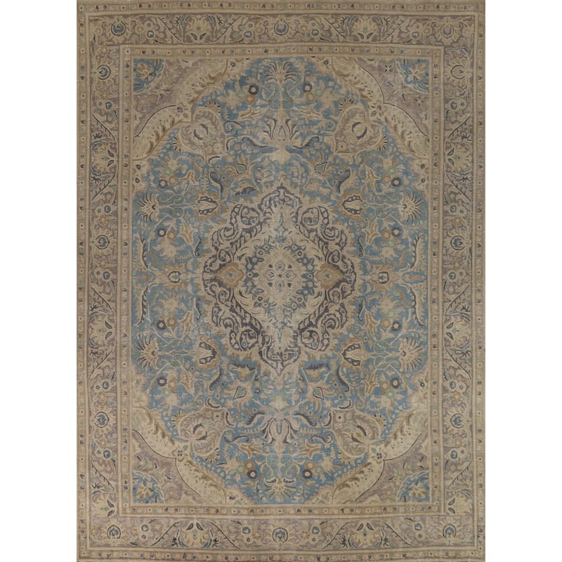 Floral Tabriz Persian Area Rug Hand-Knotted Blue Wool Carpet - 9'10"x 12'10"