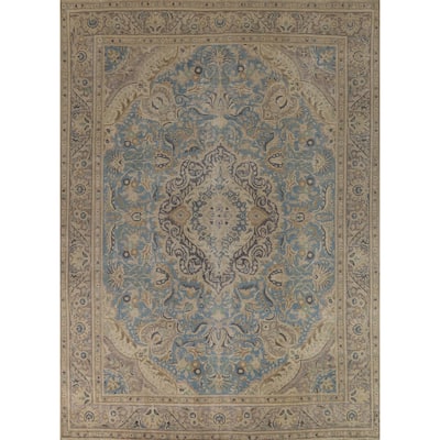 Floral Tabriz Persian Area Rug Hand-Knotted Blue Wool Carpet - 9'10"x 12'10"