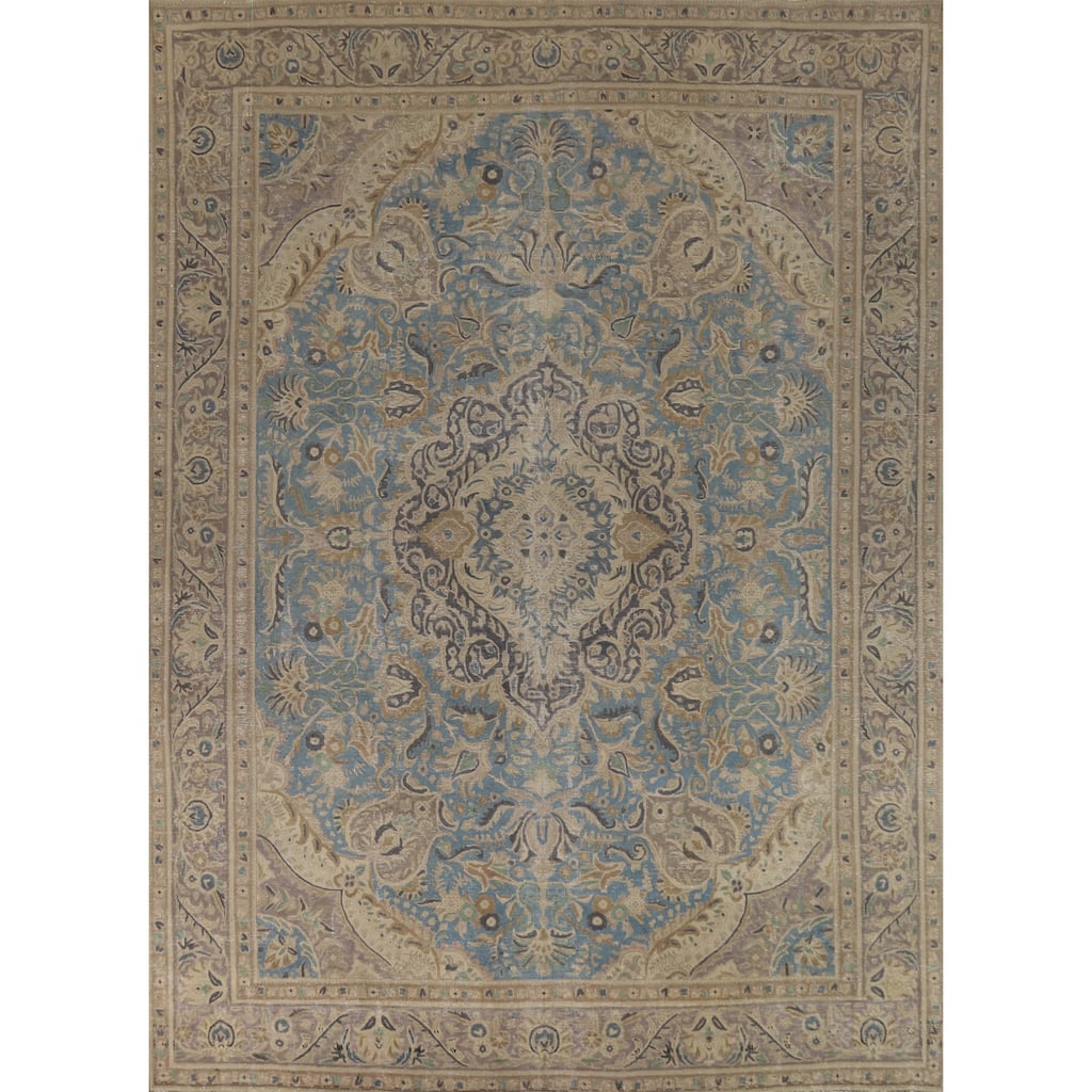 Floral Tabriz Persian Area Rug Hand-Knotted Blue Wool Carpet - 9'10"x 12'10"