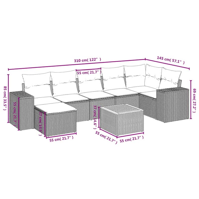 vidaXL 8 Piece Patio Sofa Set with Cushions Gray Poly Rattan
