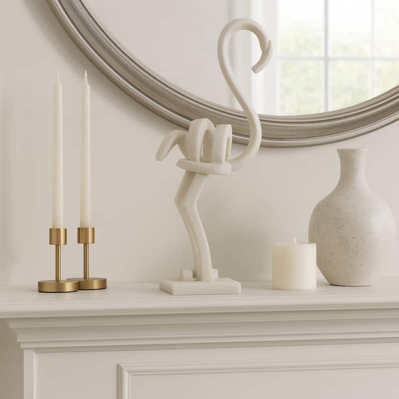 Resin Flamingo Sculpture Modern Abstract Figurine - 19" White - 9" x 4.5" x 18.75"