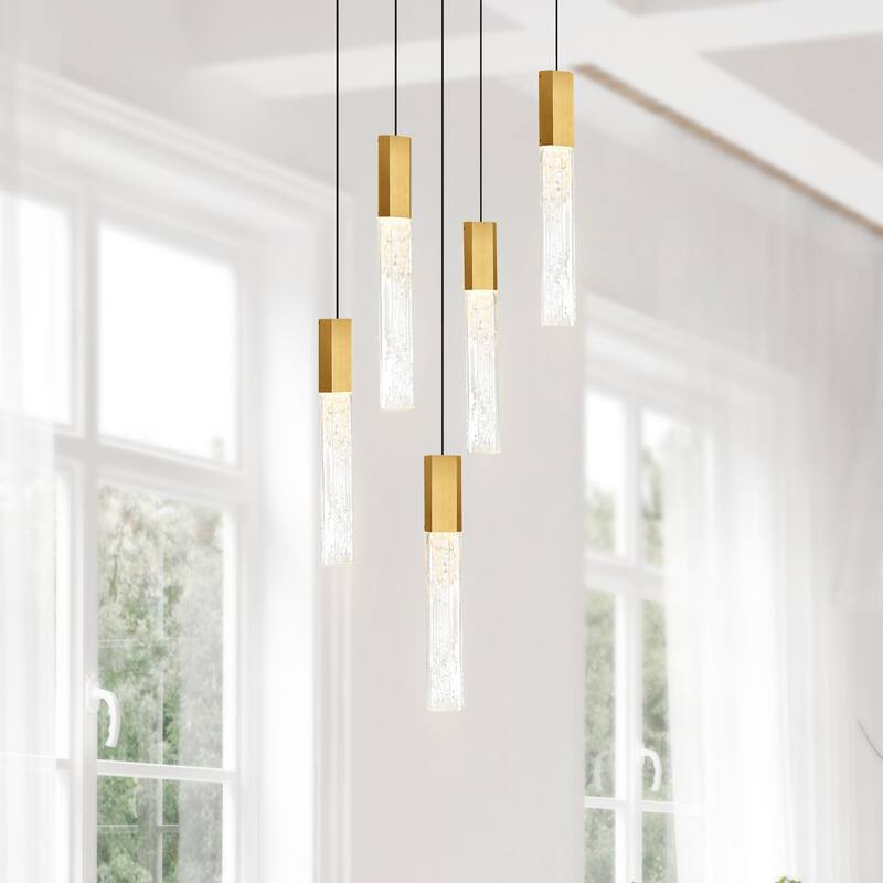 Greta Integrated LED 12" Brass Modern Mini Pendant with Handmade Textured Glass