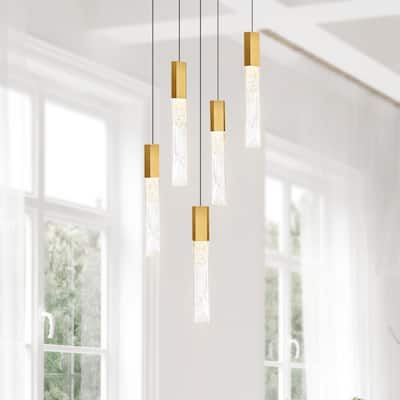 Greta Integrated LED 12" Brass Modern Mini Pendant with Handmade Textured Glass