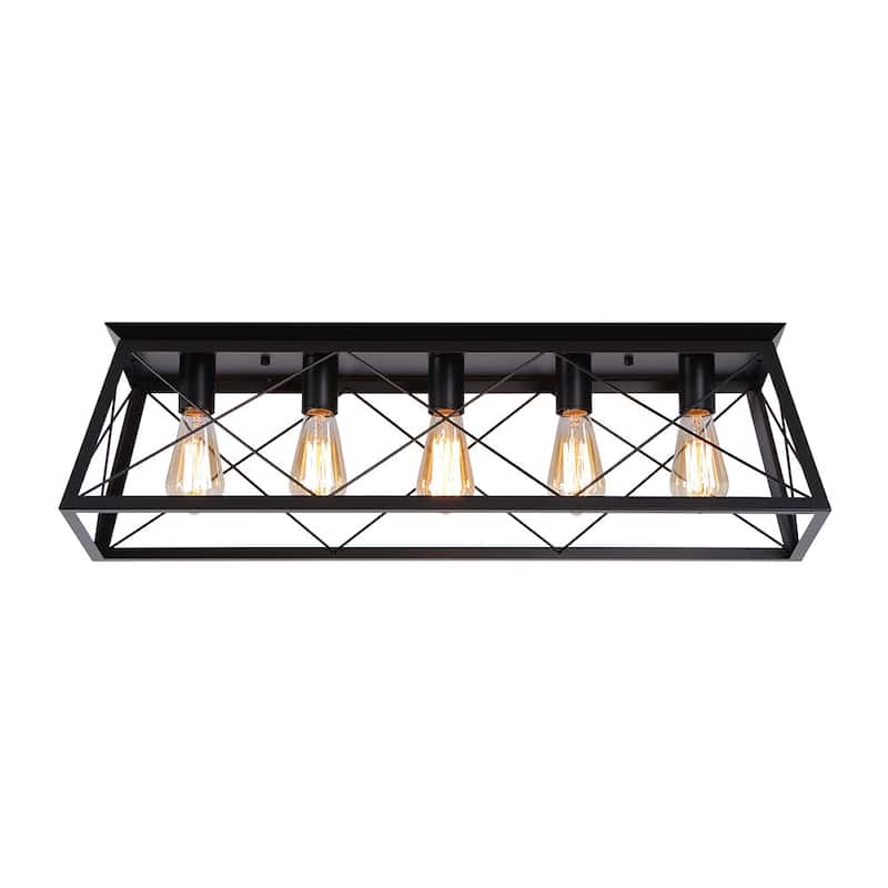 Rustic 5-Light Rectangular Cage Flush Semi Flush Mount - 31.5in