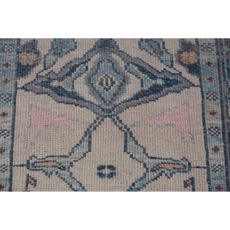 Hand Knotted Oriental 100% Wool Carpet Transitional Geometric Beige & Ivories Oushak Runner Rug - 14' 11'' X 3' 2''