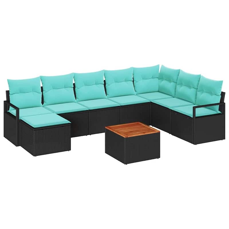 vidaXL 9 Garden Sofa Set with Cushions Black/Grey Poly Rattan - 113 x 69.7 x 27.2