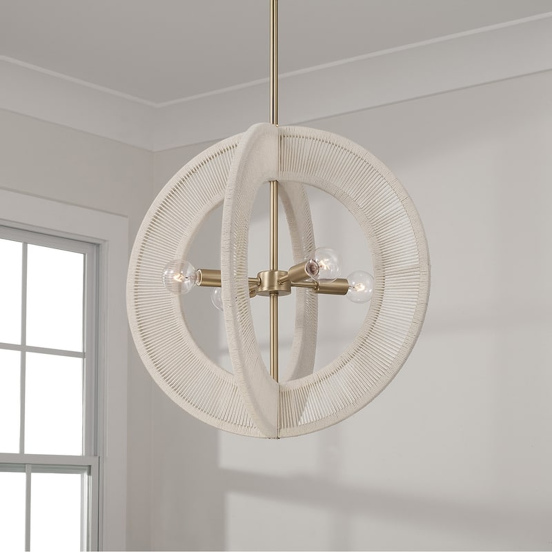 20" W x 20" H 4-Light Orb Pendant in Matte Brass with Bleached Natural Rope - 18"W x 18.25"H