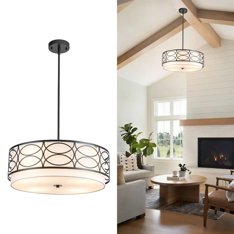 3-Light Large Drum Chandelier Drum Light Fixtures for Dining Room
