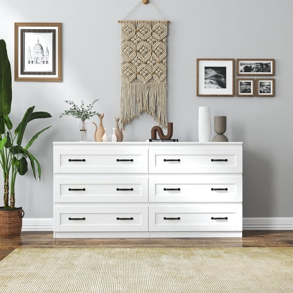 6 drawer dresser white Modern 6-Drawer Wide and substantial FUFU&GAGA White 31.5-in W Standard