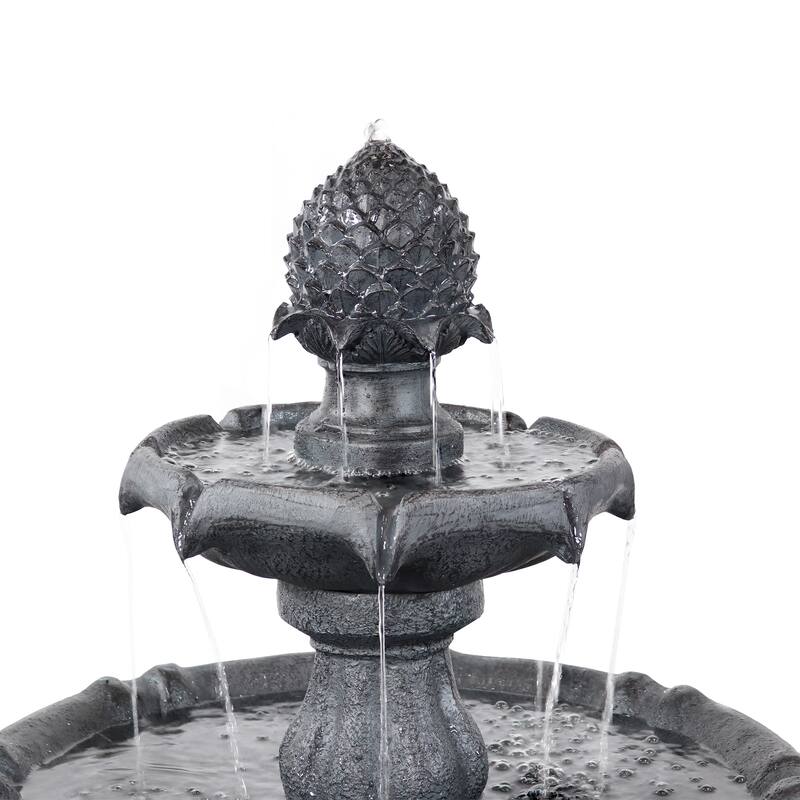 Sunnydaze 2-Tier Pineapple Solar Fountain with Battery Backup - 46" H - 46-Inch