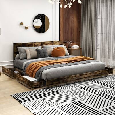 Retro Style King Size Platform Bed