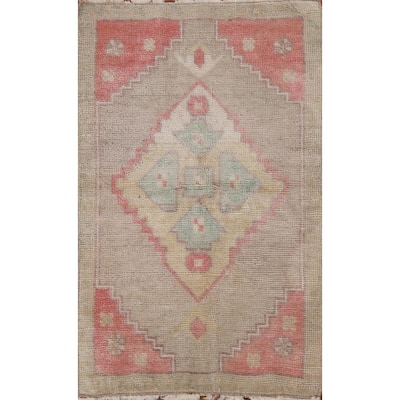 Vegetable Dye Oushak Turkish Oriental Wool Rug Handmade Foyer Carpet - 1'8" x 2'10"