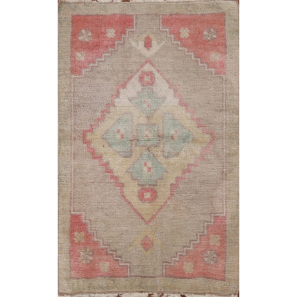 Vegetable Dye Oushak Turkish Oriental Wool Rug Handmade Foyer Carpet - 1'8" x 2'10"