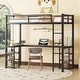 preview thumbnail 4 of 33, Loft Bed Frame with Ladder and Guardrails, Metal Loft Bed with L-Shaped Desk and Storage Shelves for Unisex Bedroom, Dorm